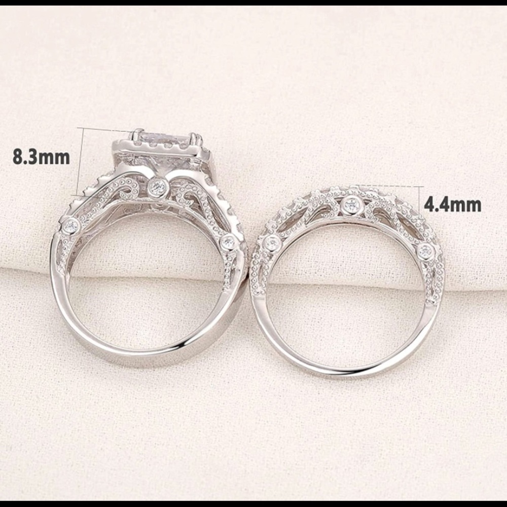 4Ct Engagement Ring for Women Sterling Silver Cubic Zirconia Wedding Bands Set - Picture 4 of 6